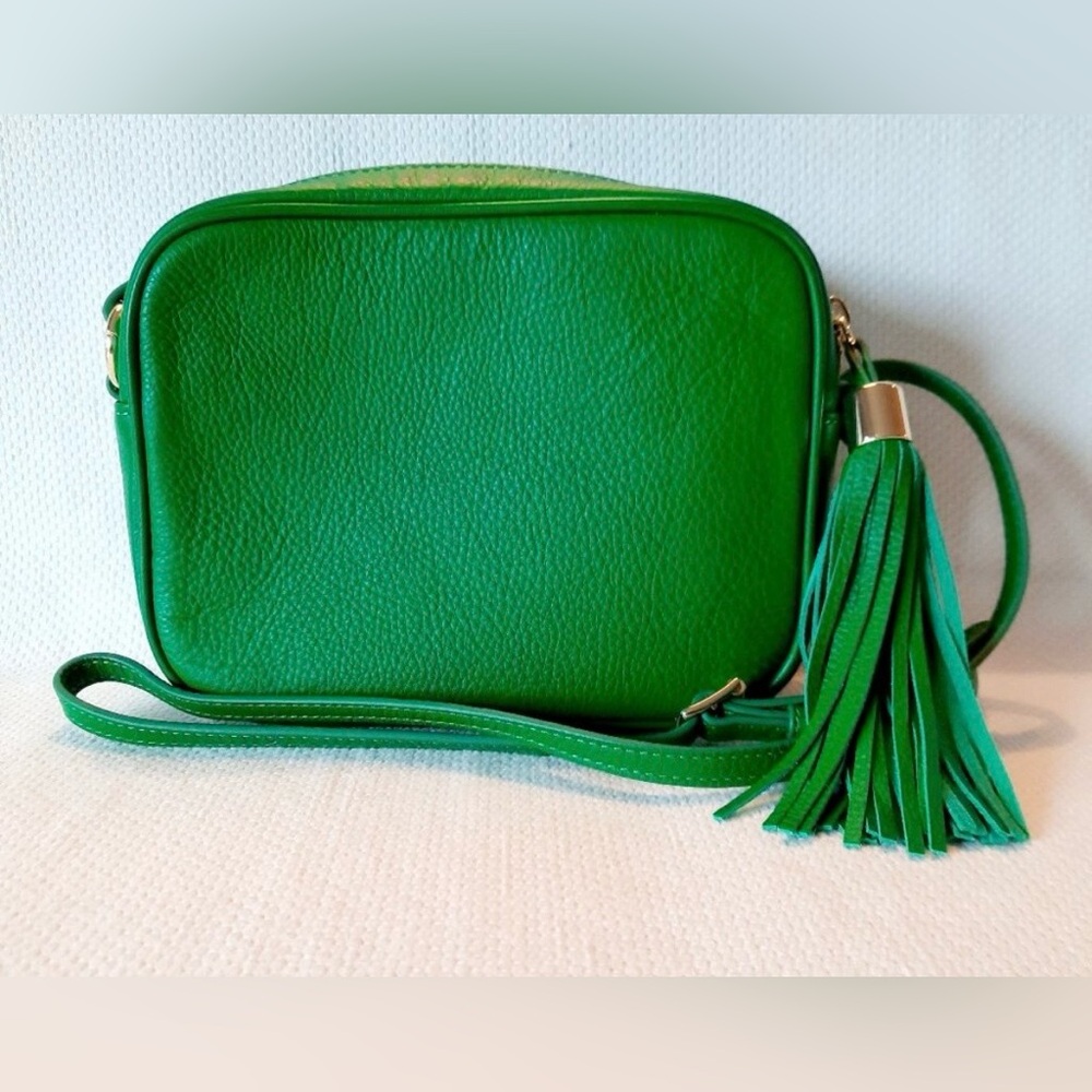 Mark & Garham, Green Leather Crossbody Bag with Tassel